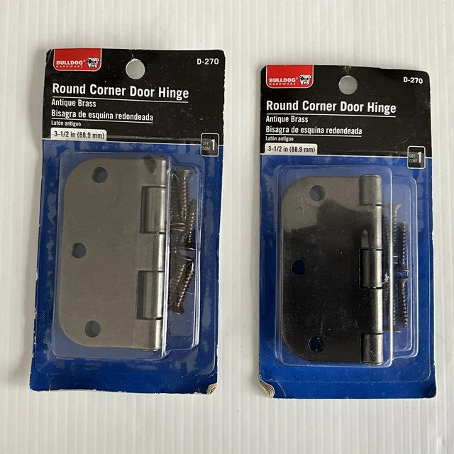 2 Bulldog Hardware Round Corner Door Hinges Antique Brass 3-1/2 in Model D-270