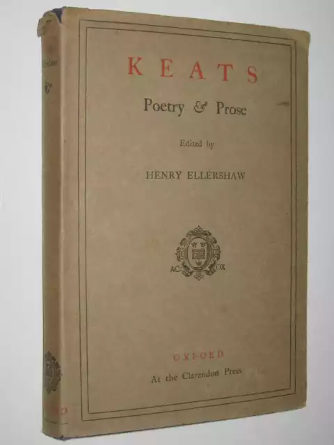 Keats Poetry and Prose by Henry Ellershaw Hardcover Oxford University Press