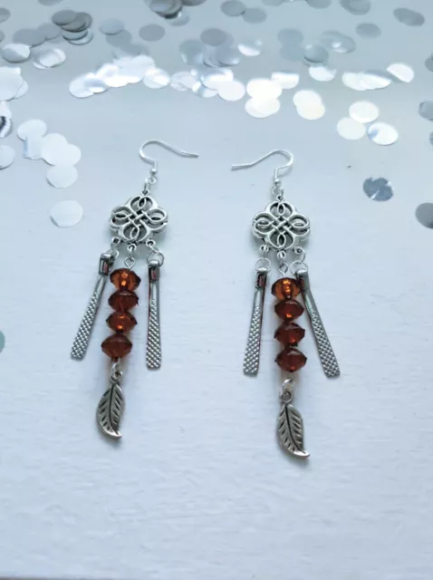 Boucles d'oreilles lustre style tibétain, cristal, crochets en argent sterling, faites main ✓