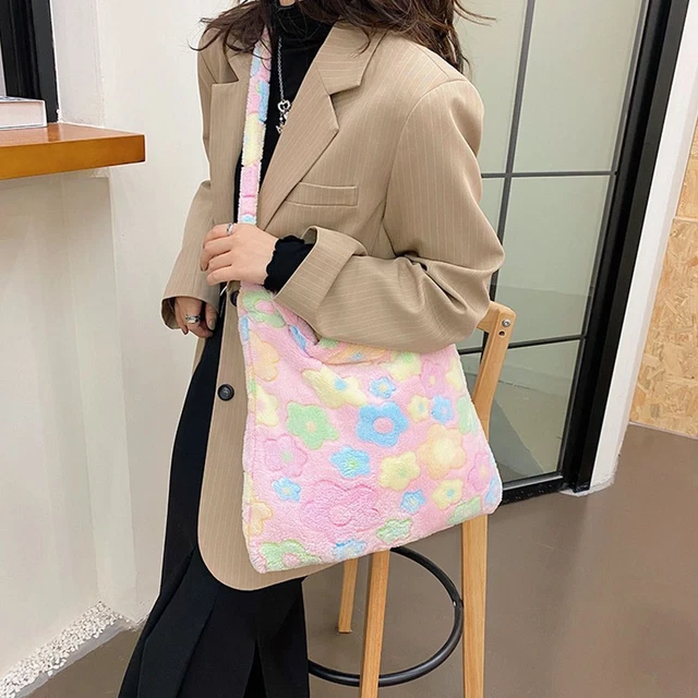 Plush Handbags Children Rainbow Plush Shoulder Strap Girls Adjustable