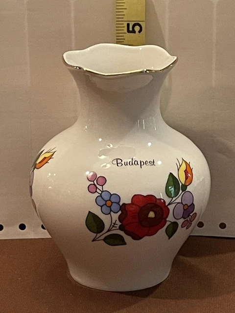 Kalocsa Hand Painted Porcelain Vase from Hungary 4.5" Floral