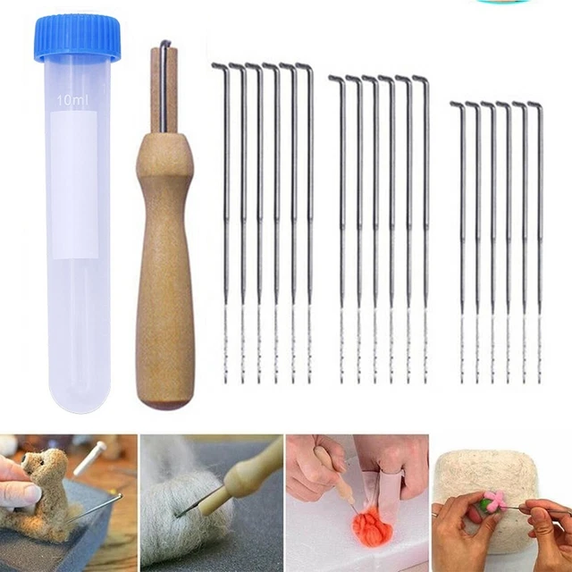 Juego de agujas de fieltro herramienta mixta con mango mango mango de madera nuevo