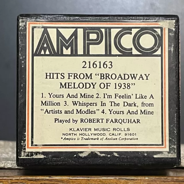 "HITS FROM 'BROADWAY MELODY 1938" - 4 selections - Unplayed Klavier AMPICO recut