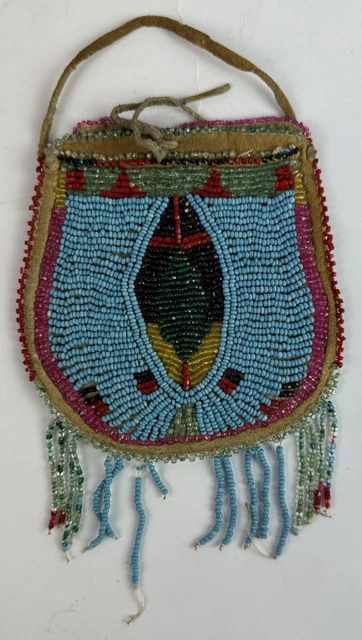 NATIVE AMERICAN BEADED LEATHER MEDICINE BAG POUCH vintage