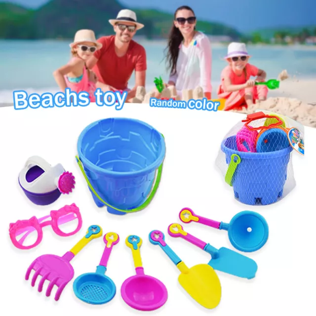 9pcs Kids Beach Tool Set Castle Bucket Spade Shovel Sunglasses Rake Water Toys