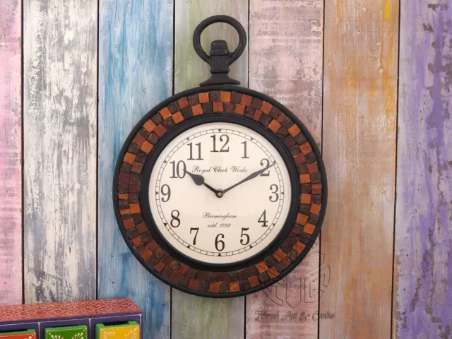 Wooden Hand Crafted Two Tone  Wall Clock Handcrafted Decor Living Room Clock