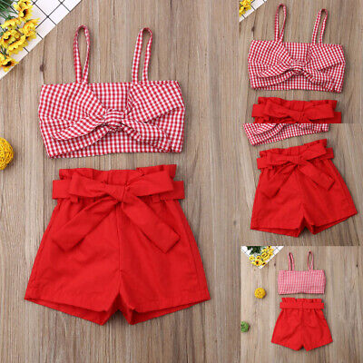 Toddler Newborn Baby Girls Clothes Plaid Print Halter Tops Short Pants Outfits