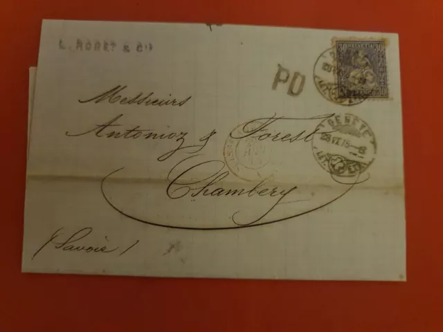 Suisse -   Lettre de Genève avec texte pour Chambéry en 1875 - D 366