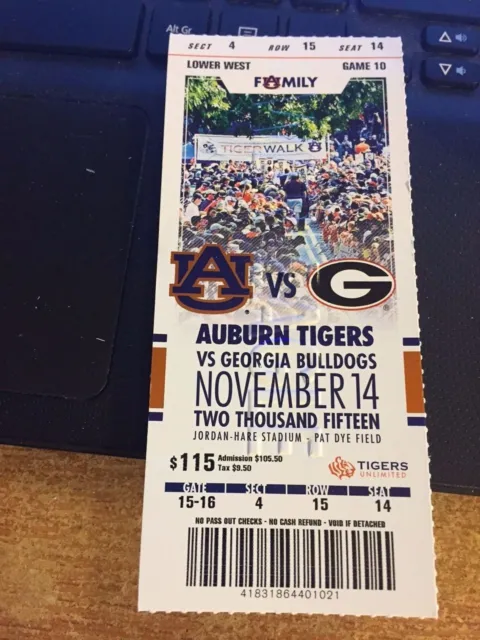 2015 Auburn Tigers Vs Georgia Bulldogs Ticket Stub College Football 11/14