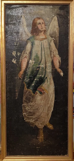 Antigüedad 19c Pintado a Mano Rusa Icon Encendido Lona de San Gabriel