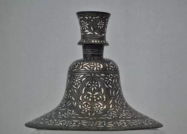 Antique 18 century Islamic Indian Silver Inlaid Bidri Hookah Huqqa Mughal India