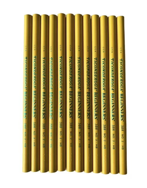 12 Ticonderoga Beginners Wood Pencils 308 HB #2 Yellow Loose No Eraser New