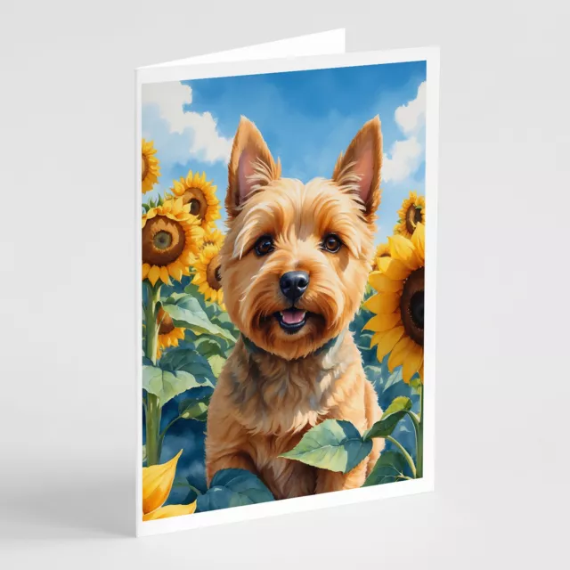 Norwich Terrier in Sunflowers Greeting Cards Envelopes Pk of 8 DAC6127GCA7P