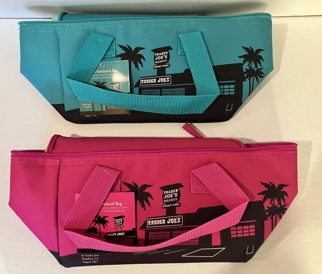 TRADER JOES MINI Insulated Cooler Tote Bag 2024 LOT of 2 Pink Teal