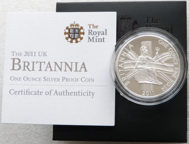 2011 British Royal Mint Britannia £2 Two Pound Silver Proof 1oz Coin Box Coa