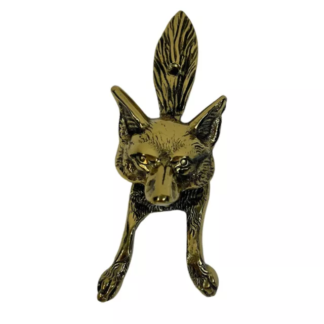 Door Knocker Solid Brass Made In England Wise Fox Coyote/Wolf Mid Century VTG