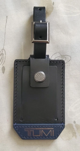 New Tumi Black/Navy Leather Luggage Name Tag with Buckle