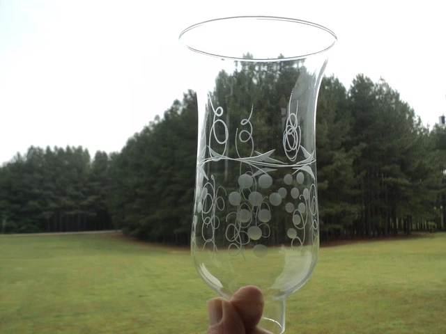 Vtg 7 1/8" Hurricane Lamp Shade / Chimney Clear Glass Etched Grape Vine Design