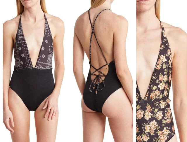 New MAAJI Bandana Rainbow Reversible Plunge One-piece Swimsuit Size Small S