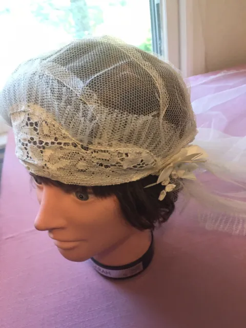 Antique 1920s Alencon Lace Wedding Veil Sheer White Mesh Tulle