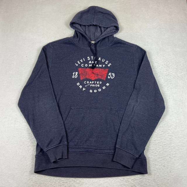 Levis Sweatshirt Mens XL Blue Hoodie Pullover Logo Sweater Graphic Navy READ