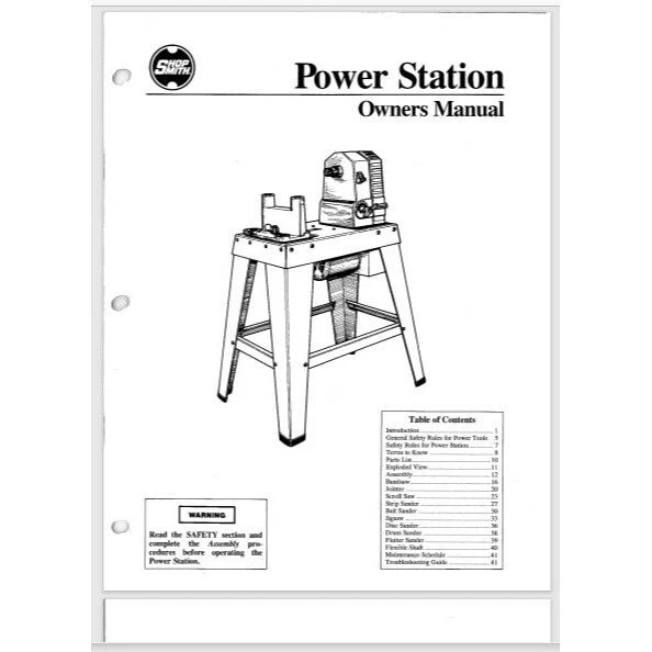 SHOPSMITH Power Station Owner Maintenance Manual gloss covers comb bound 52 pgs.