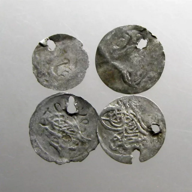 LOT OF 4 SILVER AKCE-OTTOMAN EMPIRE___17th-19th Centuries___HOLED WEDDING COINS