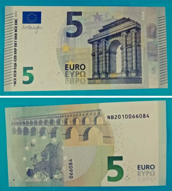 ITALIA REPUBBLICA - bella banconota da 5 euro cinque, firmato  M Draghi  q FDS