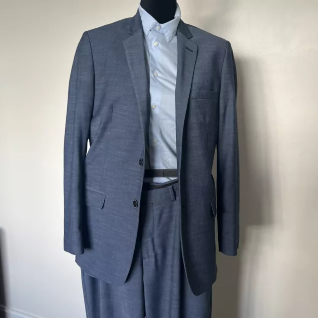 Calvin Klein Boys 3 Piece Blue Regular Suit Jacket S18 And Pant & Shirt S16