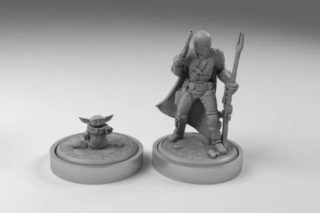 Mando and Grogu Mandalorian miniatures for tabletop, board games, dioramas...