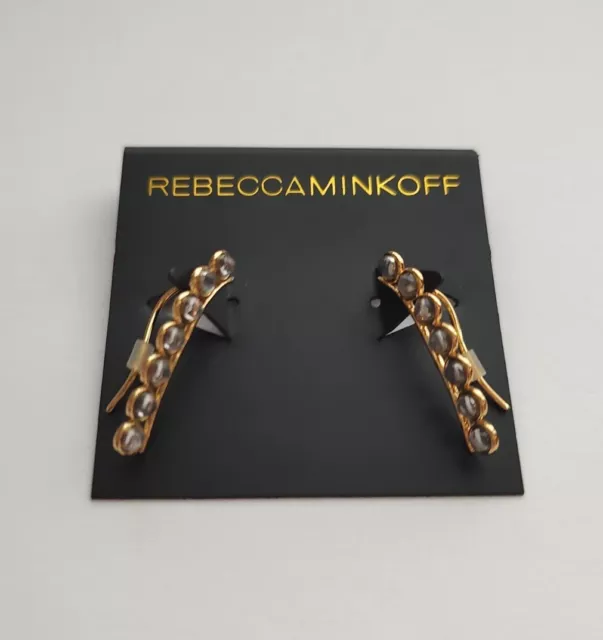 Rebecca Minkoff Round Crystal Ear Climbers - Gold