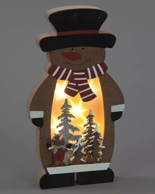 LED Christmas Decoration Snowman Wooden Light Up Festive Ornament