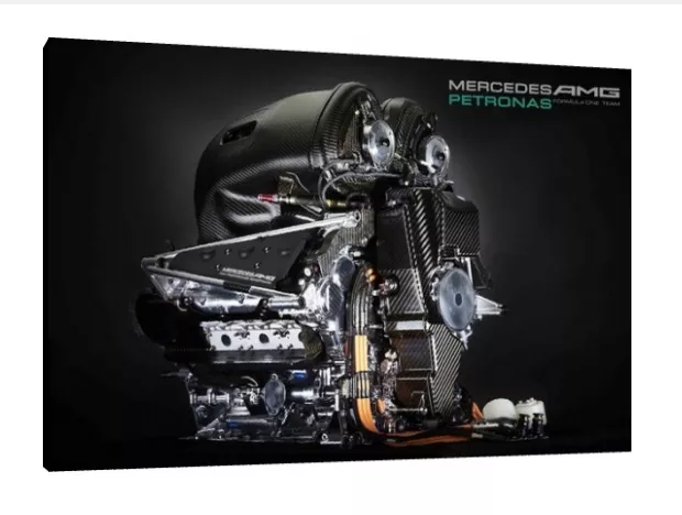 Mercedes F1 V6 Engine 30x20 Inch Canvas - Formula One Framed Picture Hamilton