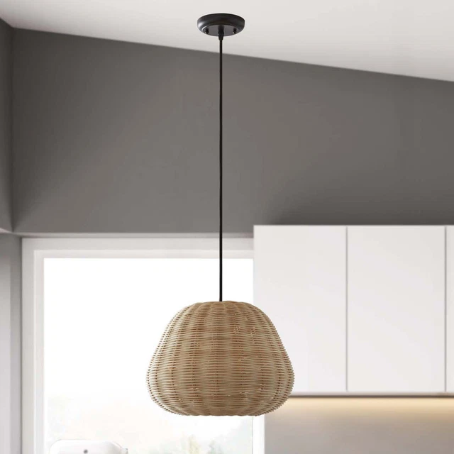 Home & Garden Naturally Woven Pendant with matte black finish