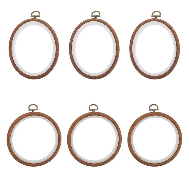 6 piezas Anillo de aro cruzado bordado de madera de imitación Imágenes colgantes