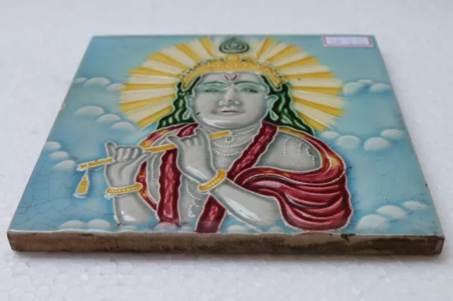 Vintage Lord Krishna Indian Mythology Ceramic Porcelain Majolica Tile Nh3833 3