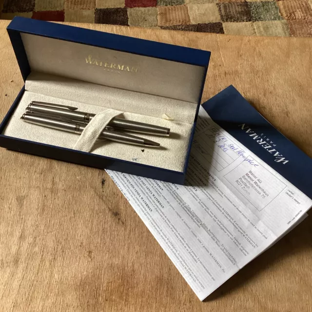 Waterman Steel Hemisphere Set Of Pens - Fountain And Ballpoint