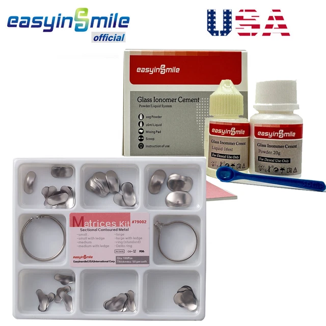 Dental Matrix Bands Kit Sectional Contoured Matrices + Glass Ionomer Cement