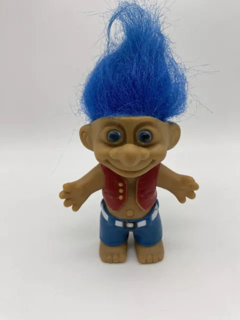 Troll Zaubertroll Zwerg Figur Blaue Haare Rote Weste Vintage Rarität