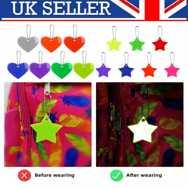 26 Pack Safety Reflectors Pendants PVC Keychain Heart Star for Clothing Backpack