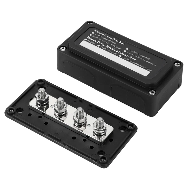 BLACK 300A BUS Bar Power Distribution Box 48V DC 4 Studs For Car Ship ...