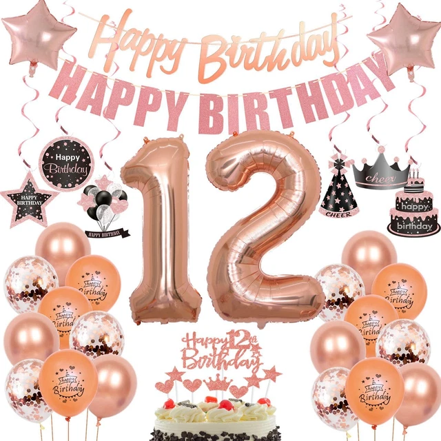 12 GEBURTSTAG DEKO, 12. Geburtstag Mädchen,Luftballons 12. Geburtstag ...