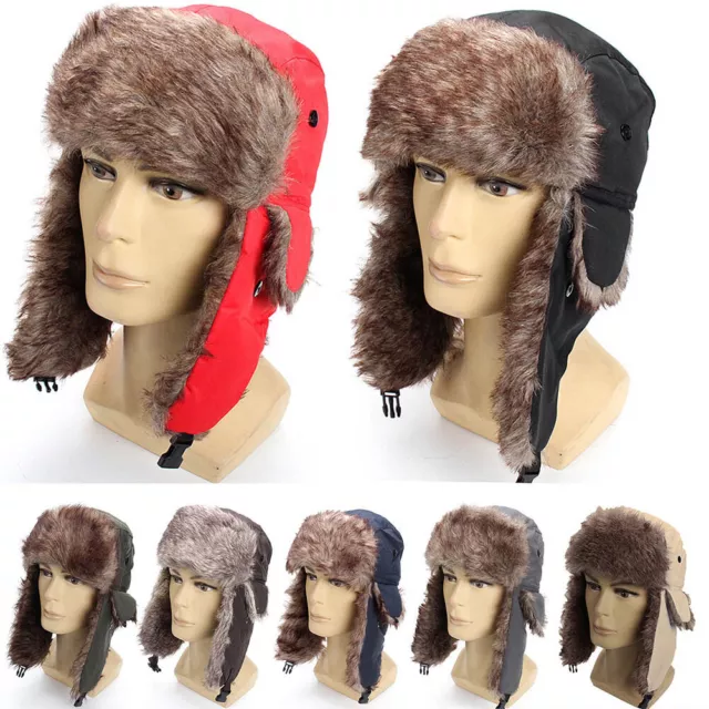 Men's Ladies Winter Trooper Aviator Cap Caps Fur Ear Flap Ski Hat Outdoor Sport^