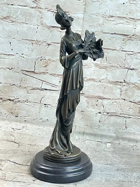 Bronze Sculpture Hand Made Lady Holding Feathers Hot Cast Museum Quality Work