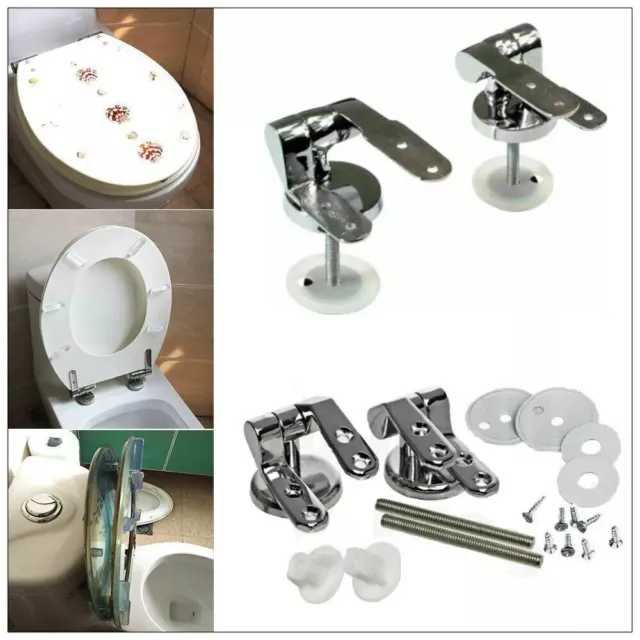 Chrome Toilet Seat Hinges Spare Universal Silver Replacement with Fittings