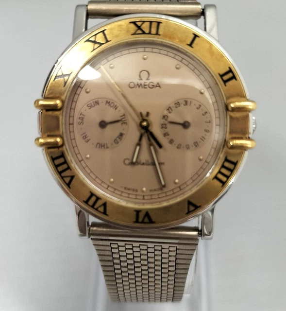 Omega Constellation Day Date Silver Gold Round Quartz Mens Watch Auth Works