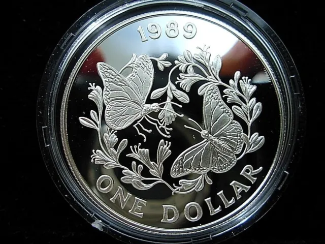 Scarce 1989 Bermuda Large Proof Silver $1 Butterflies-mint.5000