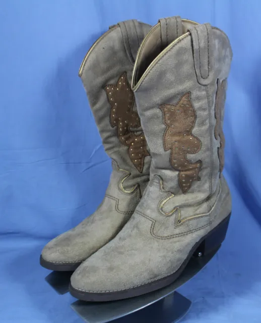 Woman's Nine West, Suede Leather - Cowgirl Boots, Western sz 5.5 - "Grey, Brown"