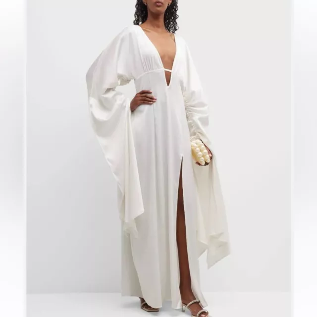NWT Cult Gaia Winona Off White Textured Deep V-Neck Maxi Dress Size 12 Reg. $898