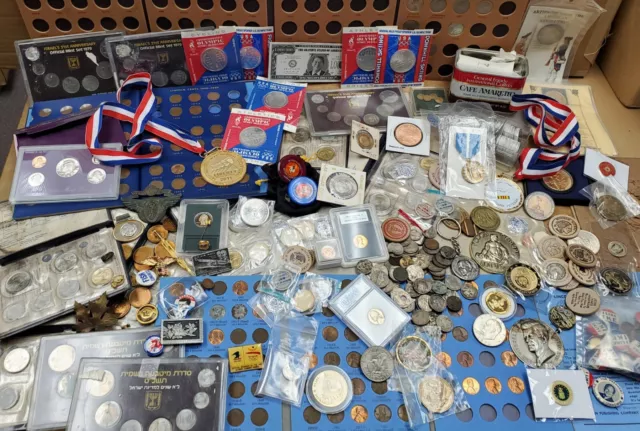 Investment/Estate/Random Junk Drawer Lot + Coins + Medals + Mint Sets + MORE